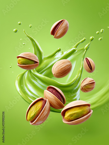 Green Cream Swirls With Pistachios in an Energetic and Vibrant Display of Color and Texture