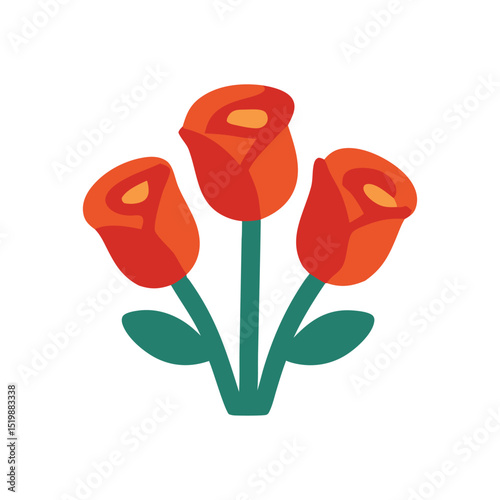 Stylized trio of roses illustration, romantic floral arrangement for valentines day