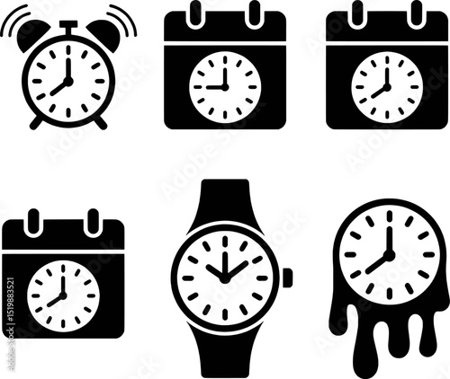 Timekeeping devices alarm clock calendar watch melt clock icons