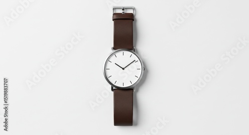 Minimalist wristwatch with brown leather strap
