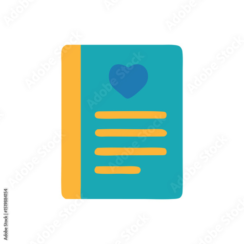 Turquoise book icon with golden spine and heart emblem suitable for health content