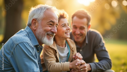Joyful family bonding moments park photo natural light close-up happiness in togetherness
