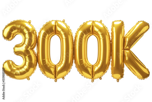 Gold balloons number 300k isolated on transparent background