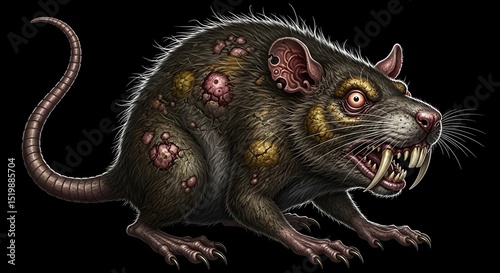 Scary Rat Monster with Warts and Sharp Teeth