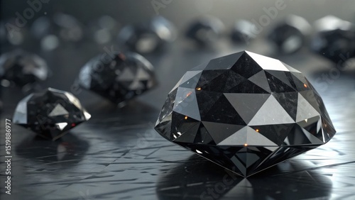 Stunning 3d render of black diamonds displayed on a reflective surface showcasing luxury and elegance