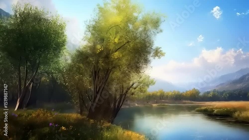 Wallpaper Mural Idyllic Lakeside Scenery with Forest Edges and Distant Mountain Peaks View Torontodigital.ca