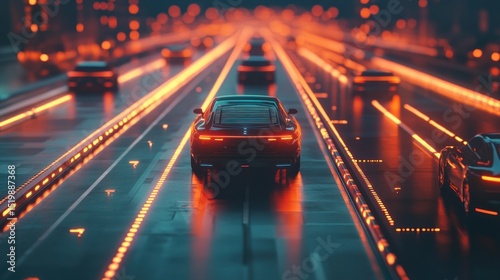 Vehicle in motion through city at night