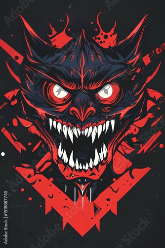 monster face with asymmetrical eyes and chaotic geometry