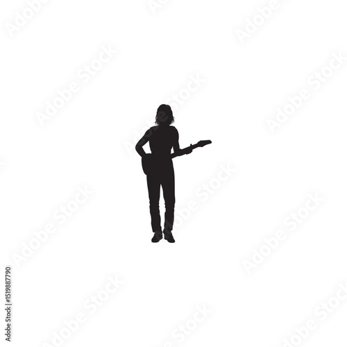 Silhouette of guitarist isolated on white background electric guitar player