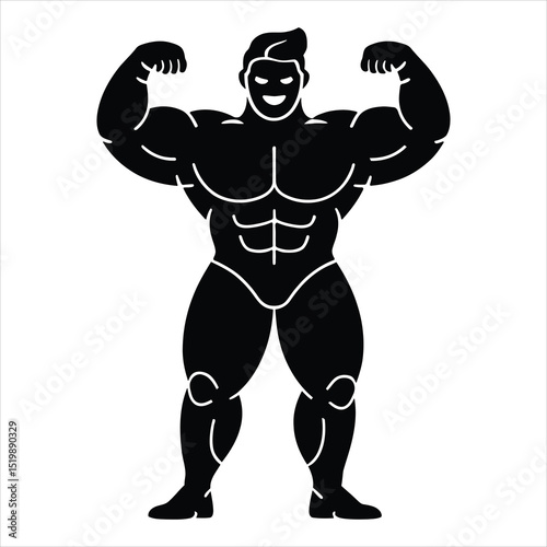 Bodybuilder Flexing Muscles Silhouette. Strongman Vector Illustration.
