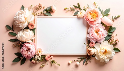 Elegant floral frame on pastel background for branding and presentation