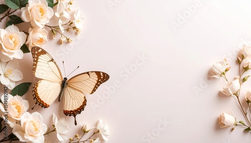 Delicate Butterfly and Floral Arrangement on Soft Pink Background