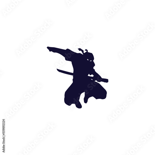 Silhouette illustration of a ninja warrior leaping in action with a katana