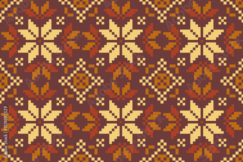 Cross stitch pattern concept showcasing traditional ethnic geometric pattern, Design for textile, background,carpet,wallpaper,clothing,wrapping,Batik,fabric,Vector illustration	
