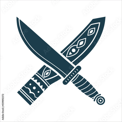 Norse Witchs Knife A ritual seax with a curved blade - Stylized Norse Seax Knife Vector Illustration