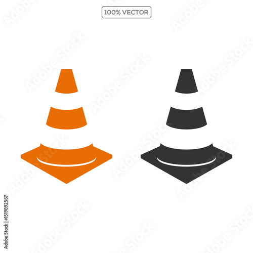 Orange and black safety cone vector illustration transparant background