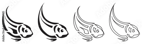 Set of Fish Tribal Style Tattoo Design.