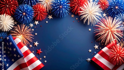 Festive Independence Day Background with Fireworks and American Flag