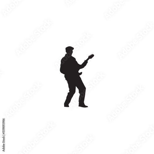 Silhouette of a guitarist playing rock music with an electric guitar