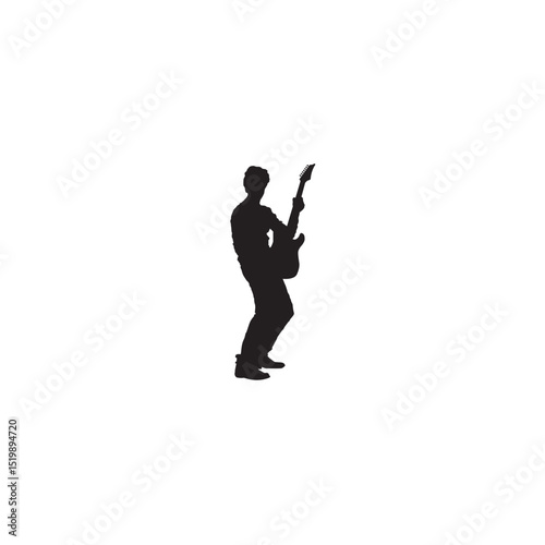 Silhouette of a musician playing electric guitar in rock concert style isolated