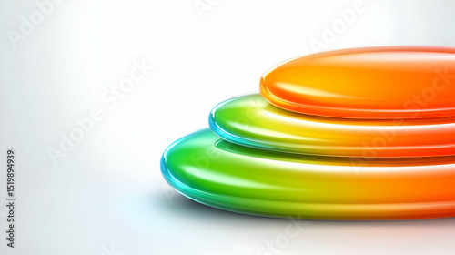 Abstract 3D Rendering of Stacked Glossy Colorful Discs, Vibrant Gradient Background Illustration