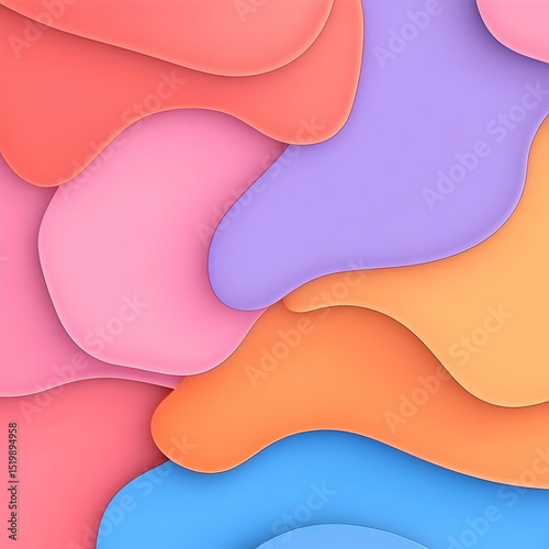 Abstract 3D Render of Layered Pastel Colors Forming Fluid Organic Shapes, Creating a Visually Appealing Background Design