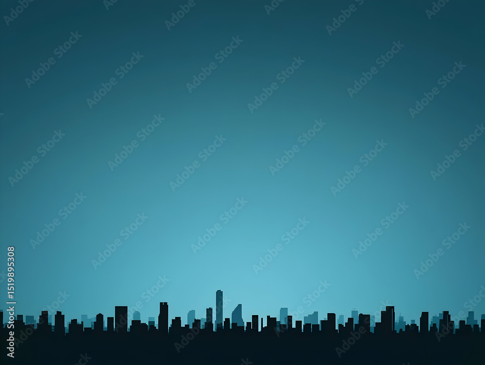 Obraz premium Abstract Teal City Skyline Silhouette Illustration