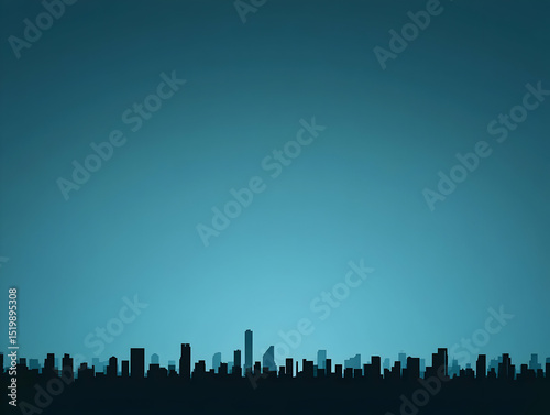 Abstract Teal City Skyline Silhouette Illustration