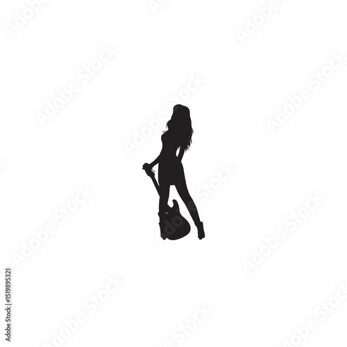 Silhouette of a woman with a guitar musical concept isolated on white