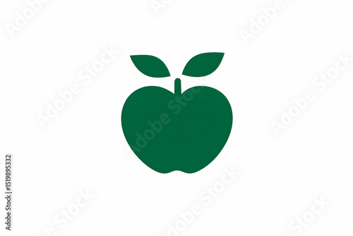 Green Apple Icon Illustration with Leaves, a Simple and Minimalist Vector Design, suitable for websites or applications.