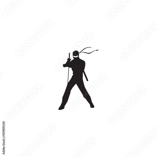 Silhouette of a stealthy ninja warrior with katana ready for action