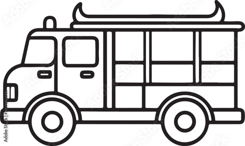 fire engine line art, black outline, vector and illustration, coloring book page line art drawing