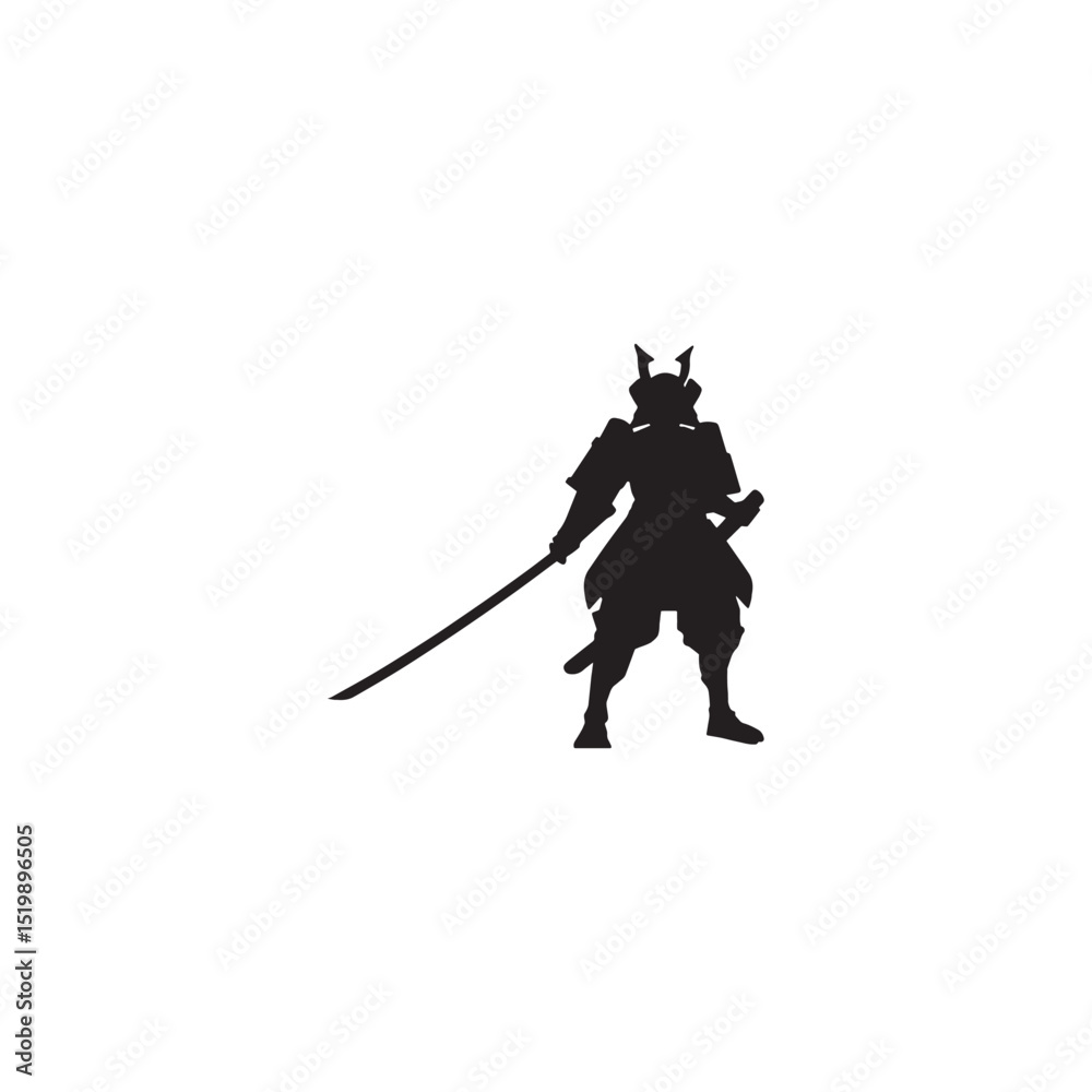 Fototapeta premium Samurai warrior in black silhouette holding a katana sword ready to fight