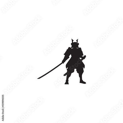 Samurai warrior in black silhouette holding a katana sword ready to fight