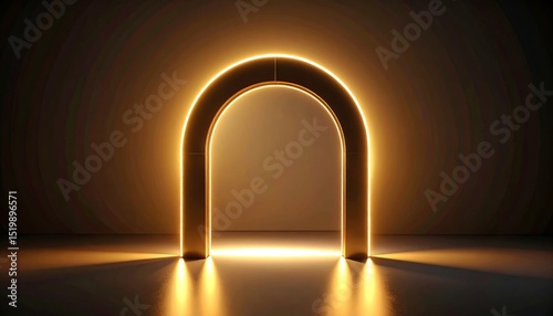 Abstract golden ark doorway glowing with divine light and empty space