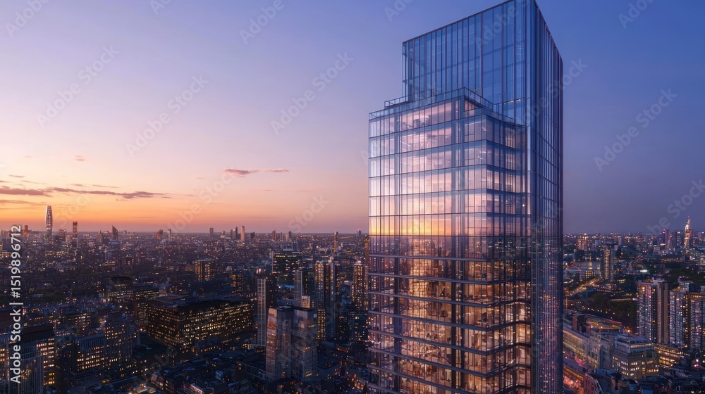 Fototapeta premium Luxury Skyscraper at Sunset, Cityscape Panorama