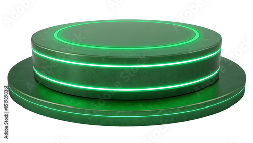 Green neon lit circular display stand product showcase