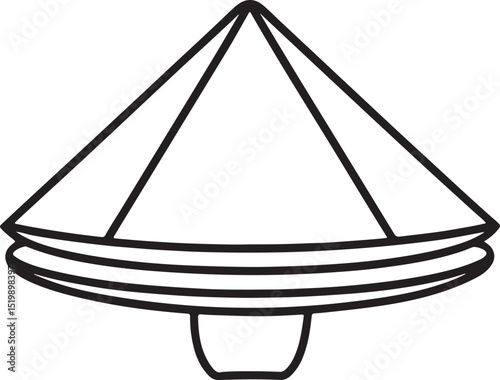 Vietnamese conical hat line art, black outline, vector and illustration, coloring book page line art drawing