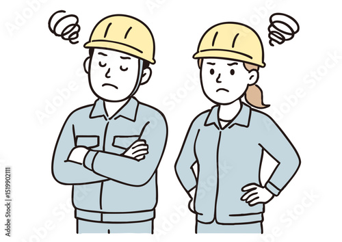 怒っている作業員の男女