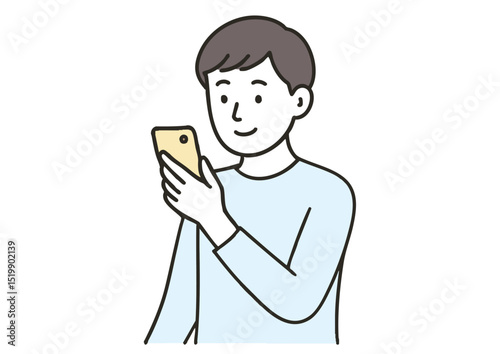 スマートフォンを見る若い男性のイラスト