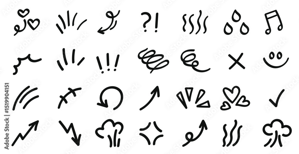 Line movement effect element, cartoon emotion effect decoration icon. Vector illustration Line movement effect element, cartoon emotion effect decoration icon. Vector illustration