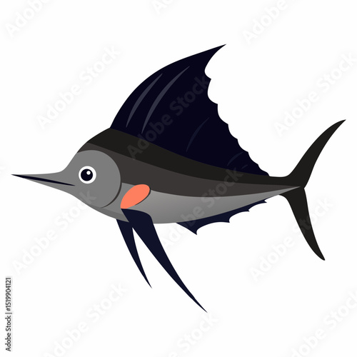 Vector art illustration of a sailing fish in the sea