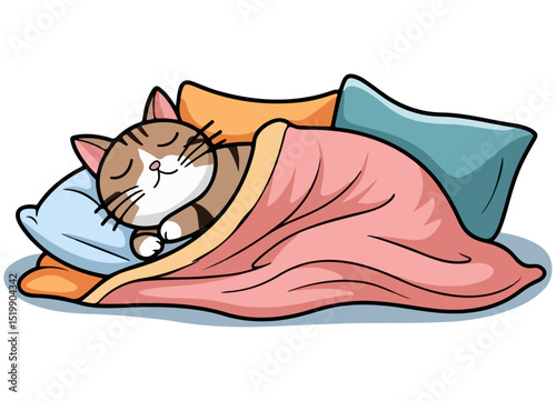 A cat sleeping on the bed clip art vector illustration.