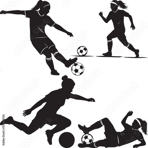 Female soccer player silhouettes graphic set