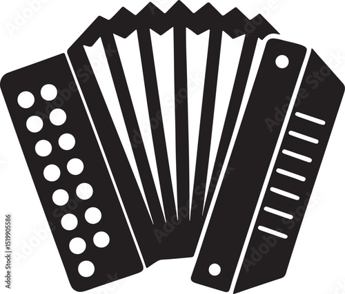 Piano accordion silhouette, black and white silhouette, vector and illustration
