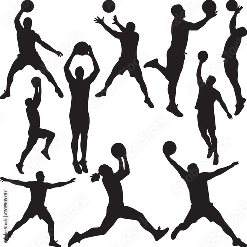 Basketball player silhouettes action set