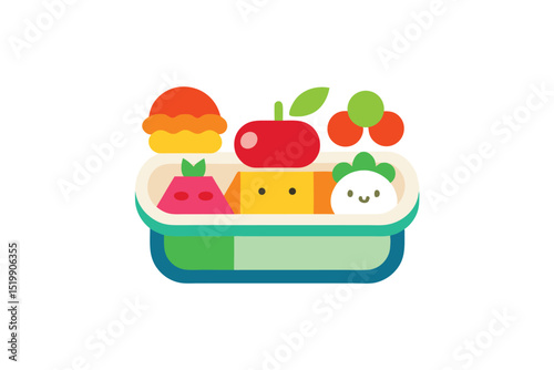 Creative bento box food doodles with Japanese lunch themes vector art illustration