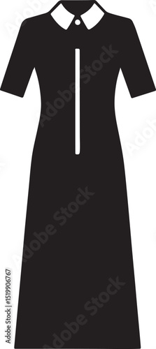 maxi shirt dress silhouette, black and white silhouette, vector and illustration