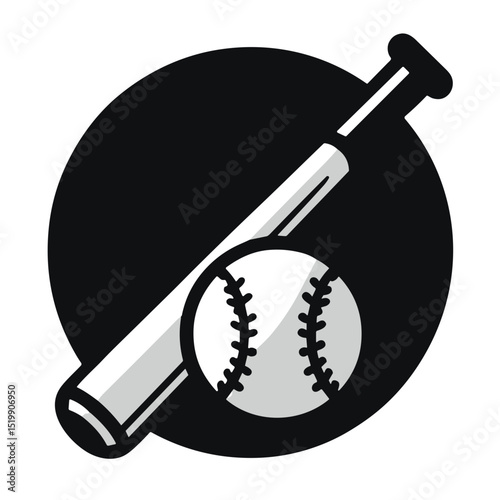 Baseball bat and ball vector icon representing sport and teamwork on transparent background