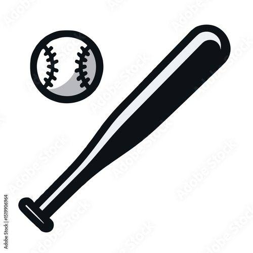 Simple baseball bat and ball vector illustration emphasizing sport and excitement on transparent background